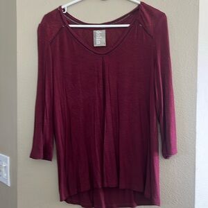 DOLAN Anthropologie Burgundy 3/4 Sleeve Blouse Small